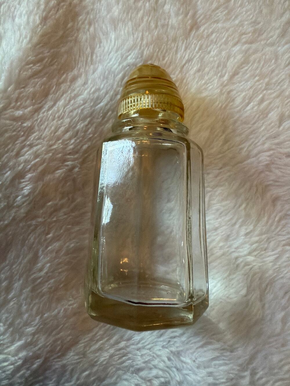 Vintage Clear Glass Salt Shaker Gold Plastic Lid Octagon Spice Jar 3.5"